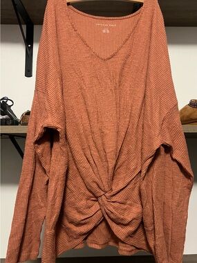 American Eagle Outfitters Women's Twist-Front V-Neck Sweater — Rust Orange